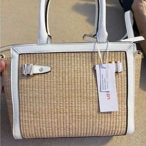 Liz Claiborne White and Tan Woven Tote